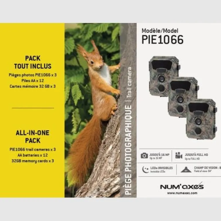 Piège photographique PIE1066 (x3 + 12 piles + 3 cartes 32GB)