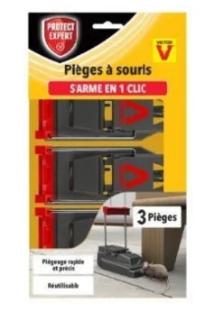 Pièges à souris 3 tapettes plastiques PROTECT EXPERT