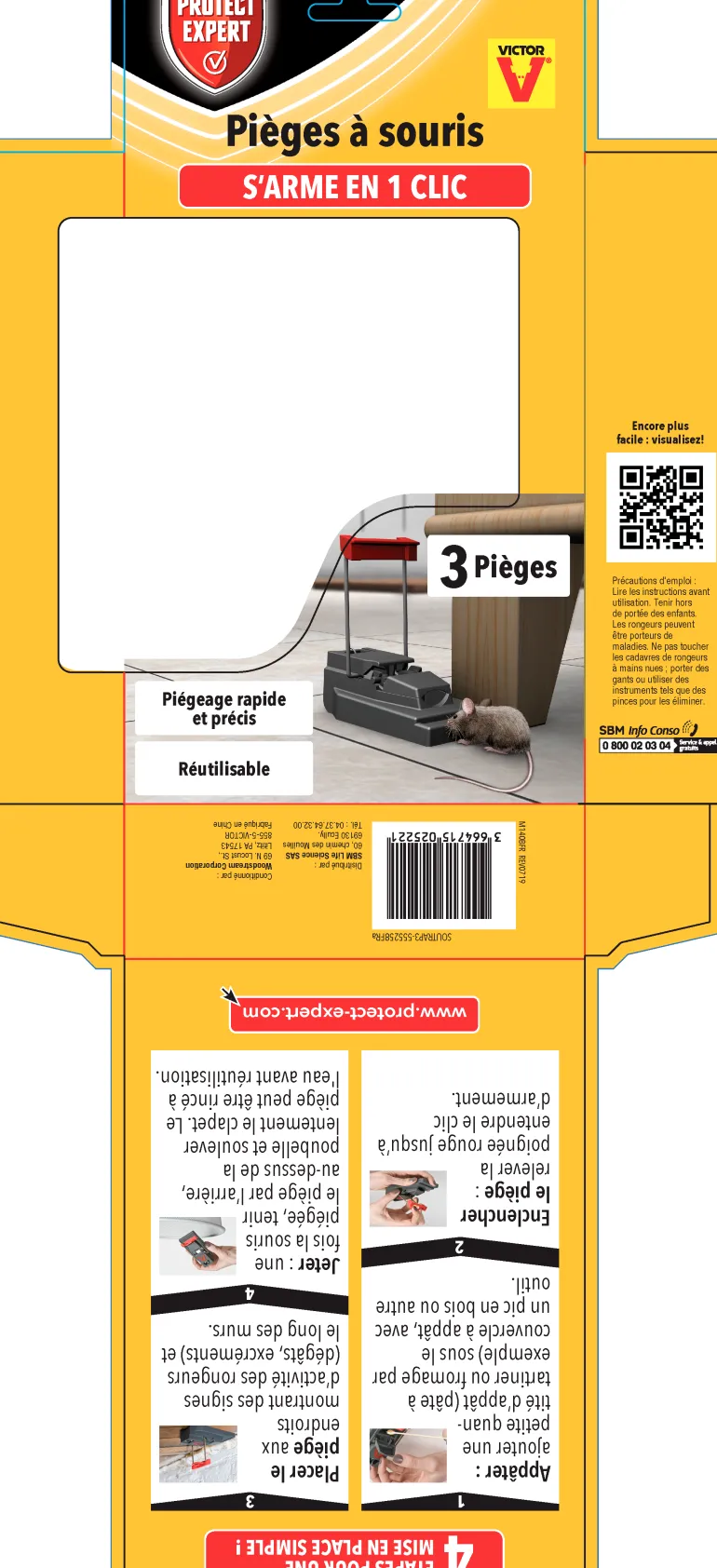 Pièges à souris 3 tapettes plastiques PROTECT EXPERT
