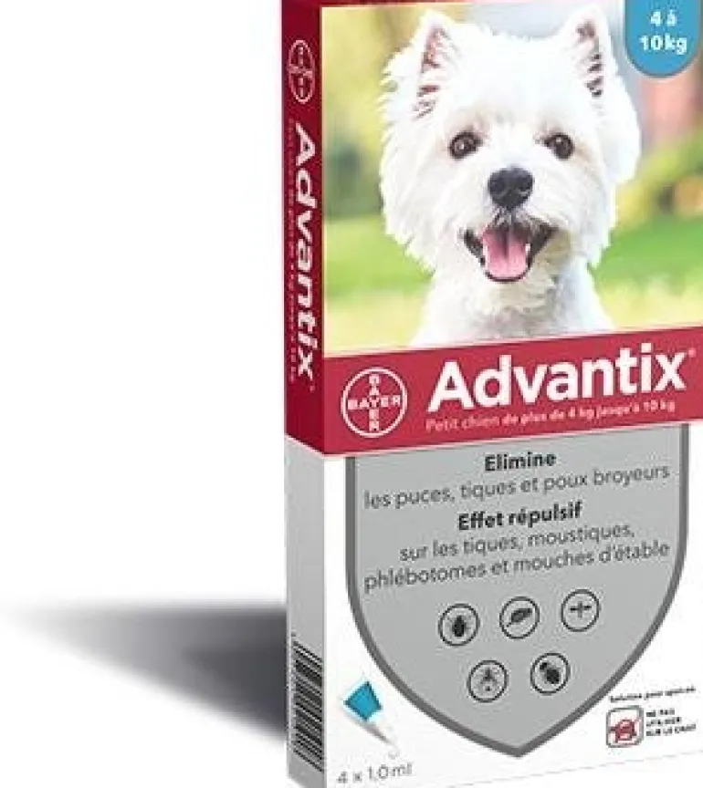 Pipettes antiparasitaire pour chien 4/10kg (x4) Adventix