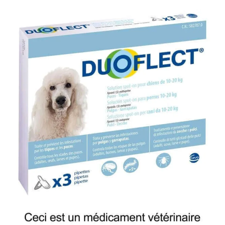 Pipettes antiparasitaire pour chien 10/20kg (x3) DUOFLECT