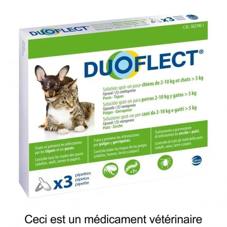 Pipettes antiparasitaire pour petit chien/chat (x3) DUOFLECT