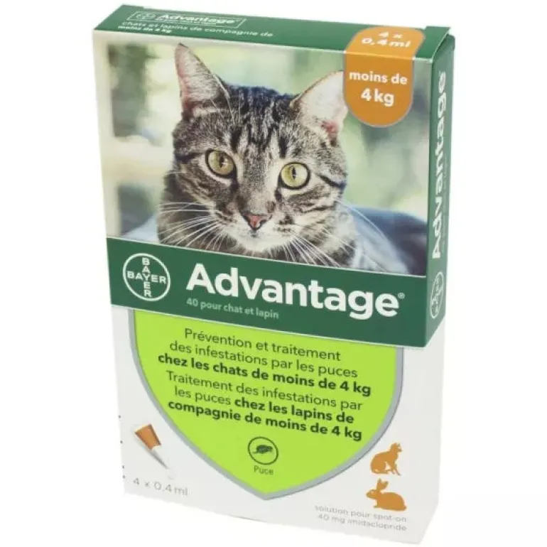 Pipettes antiparasitaires chat/lapin jusqu'à 4kg (0,4ml x 4)