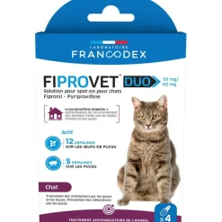 Pipettes Spot on pour chat Fiprovet duo 50/60mg (0,5 ml x 4)