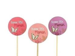 Piques "bonne fête maman" d6 h15 cm assortiment de 3