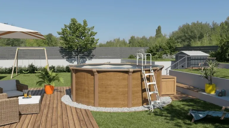 Piscine métal hors sol aspect bois OSMOSE 4,90x1,32 m