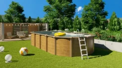Piscine métal hors sol aspect bois OSMOSE 6,40x3,95x1,32 m