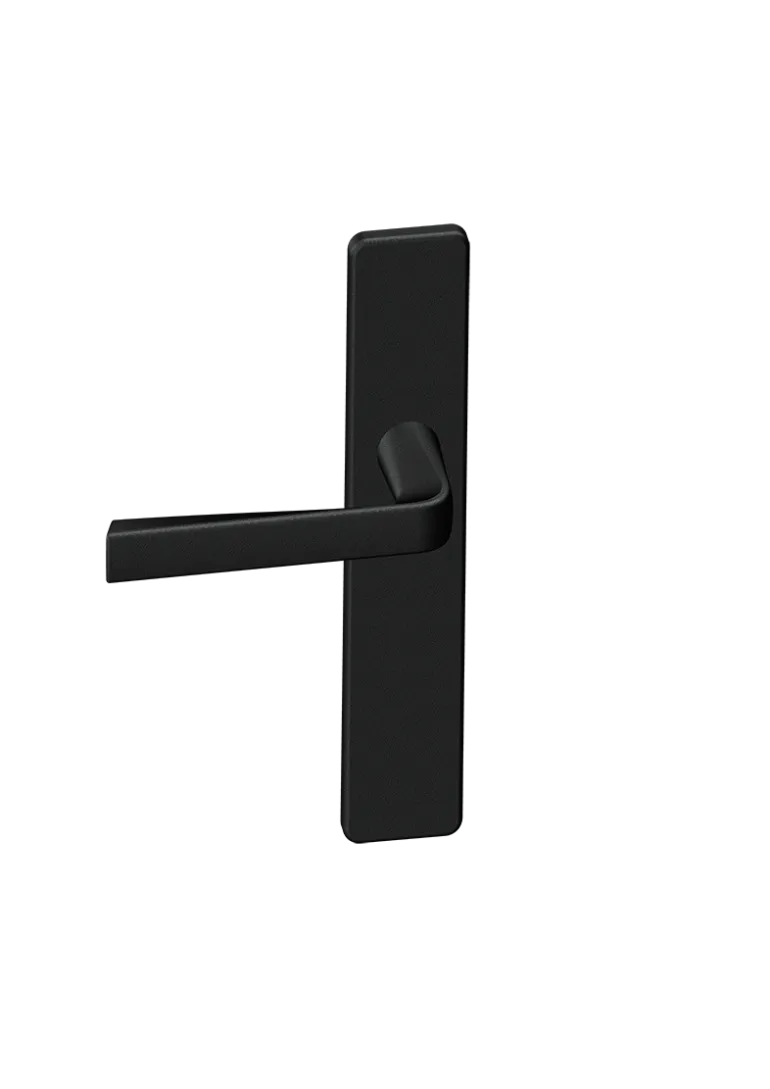 Poignée de porte sur plaque Kaza Basalt noir mat Bec de cane