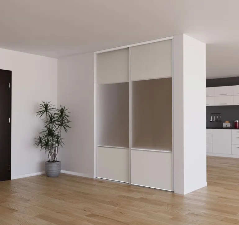 Porte de placard miroir et blanc nacré profil blanc 92cm x1