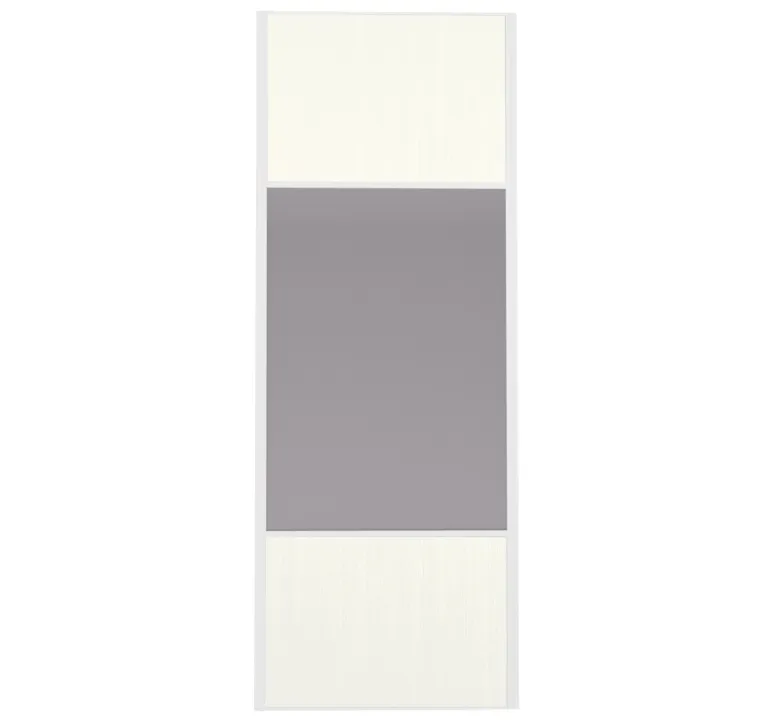 Porte de placard miroir et blanc nacré profil blanc 92cm x1