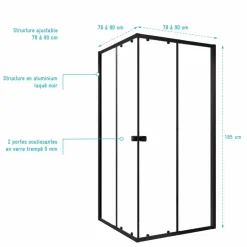 Porte d'accès d'angle coulissante Spot 80-90cm noir mat