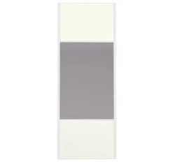 Porte de placard miroir et blanc nacré profil blanc 62cm x1