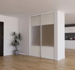 Porte de placard miroir et blanc nacré profil blanc 62cm x1
