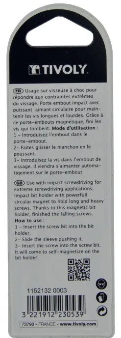 Porte-embout impact aimanté pour vis longue et lourde TIVOLY