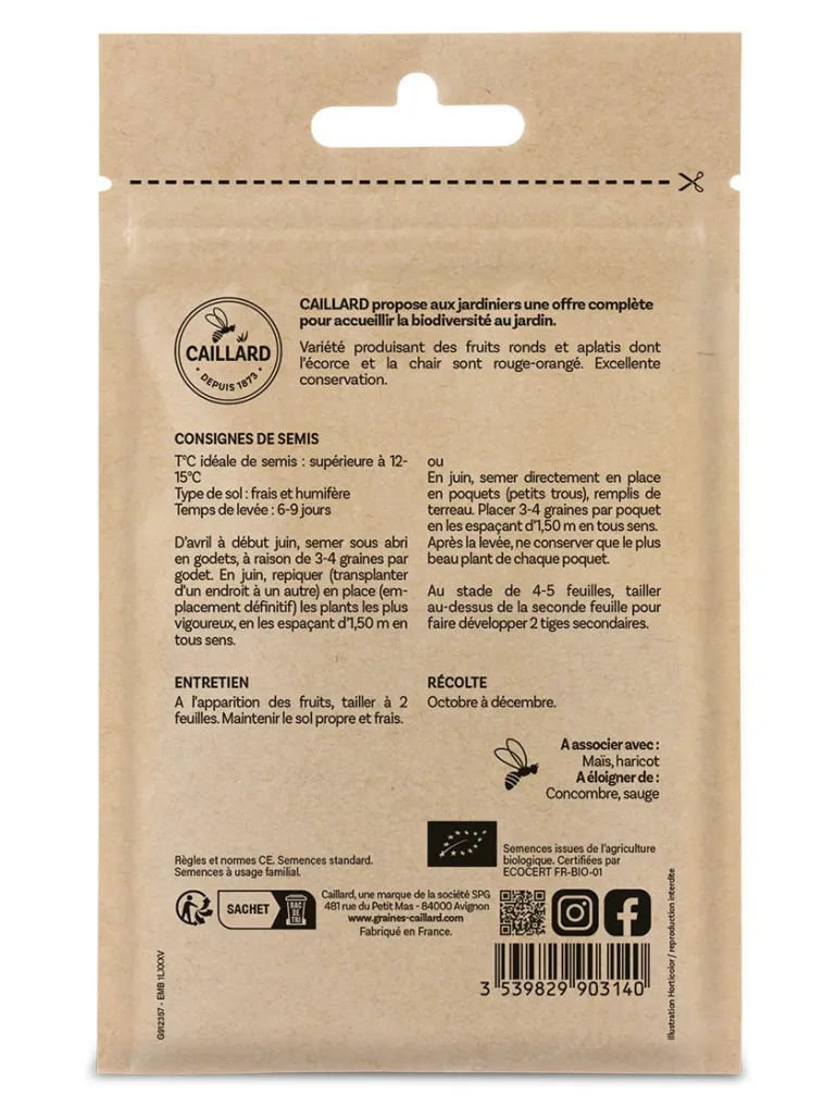 Potiron Rouge très Hatif d'Étampes Bio 3g CAILLARD