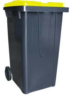 Poubelle anthracite avec couvercle jaune 240L