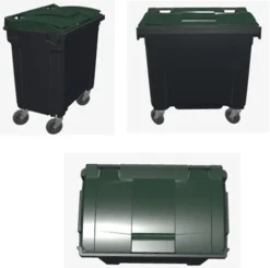 Poubelle bac roulant CityBac 770L gris couvercle vert