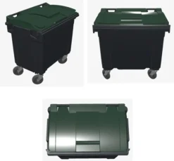 Poubelle bac roulant CityBac 660L gris couvercle vert