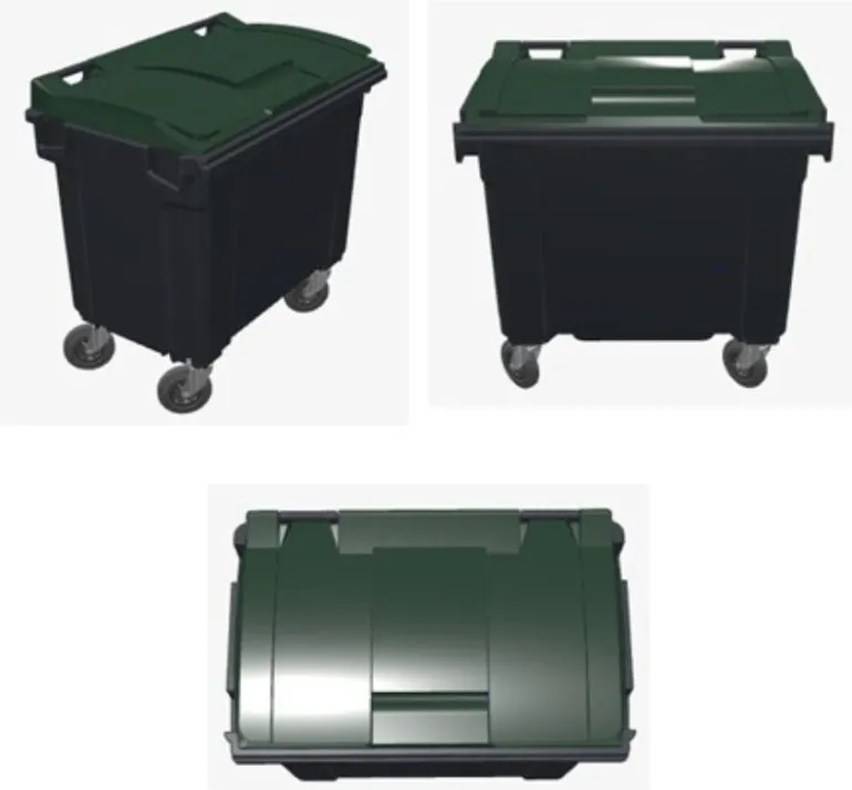 Poubelle bac roulant CityBac 660L gris couvercle vert
