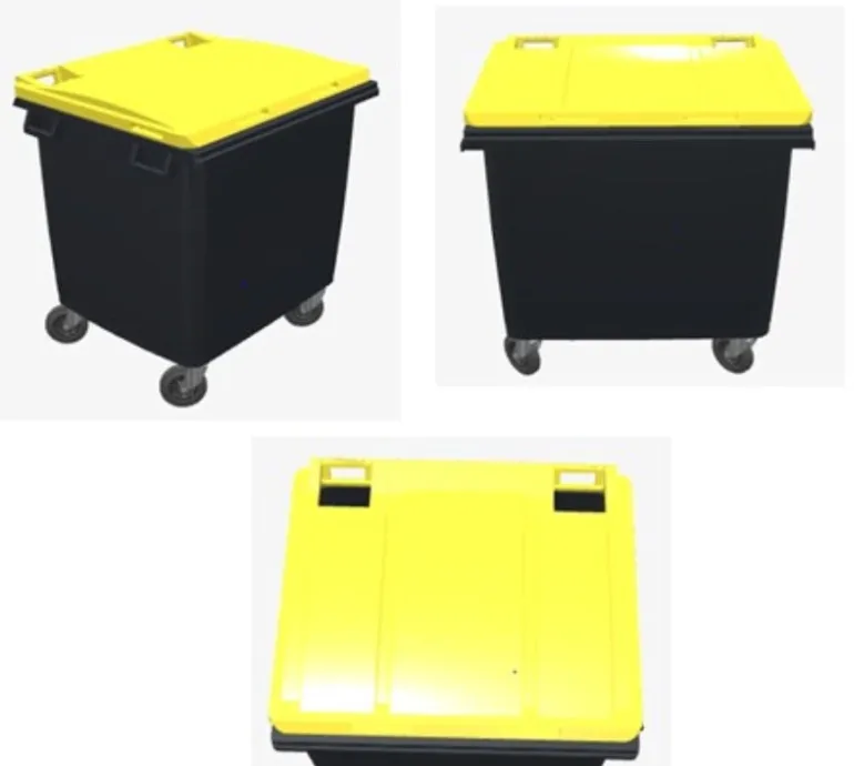 Poubelle bac roulant CityBac 1000L gris couvercle jaune