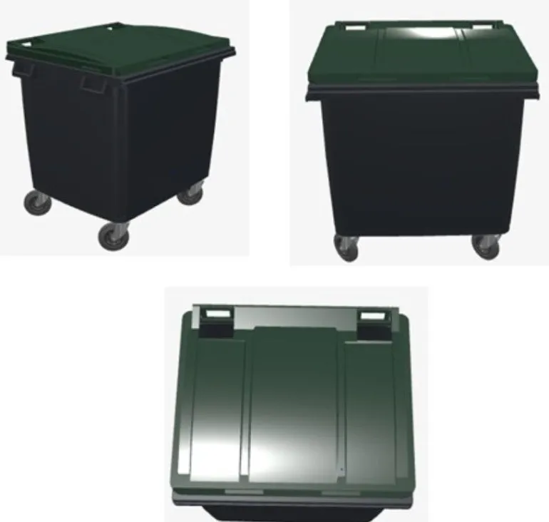 Poubelle bac roulant CityBac 1000L gris couvercle vert