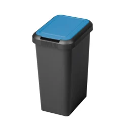 Poubelle recyclage touch and lift 45l noir couvercle bleu