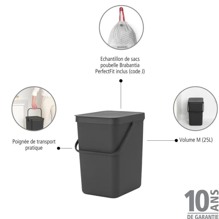 Poubelle Sort&Go 25L gris anthracite