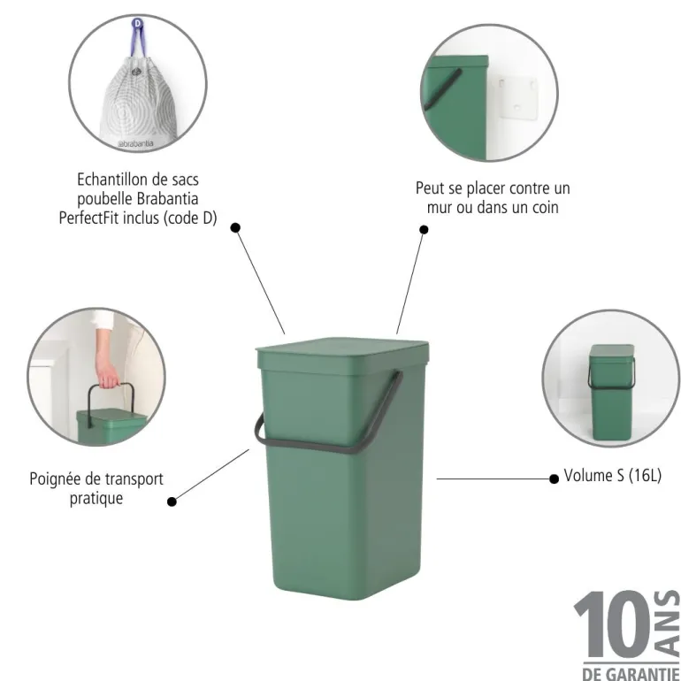 Poubelle Sort&Go 16L vert foncé