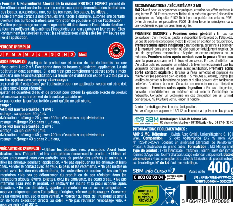 Poudre anti-fourmis poudrage et arrosage 400g PROTECT EXPERT