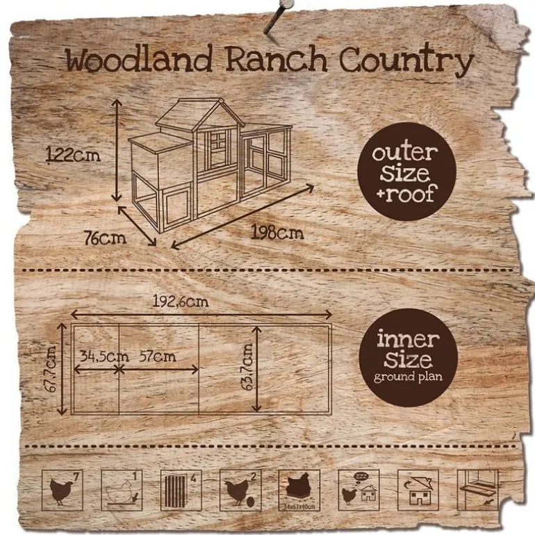 Poulailler Ranch country 7 poules 198x76x122 cm