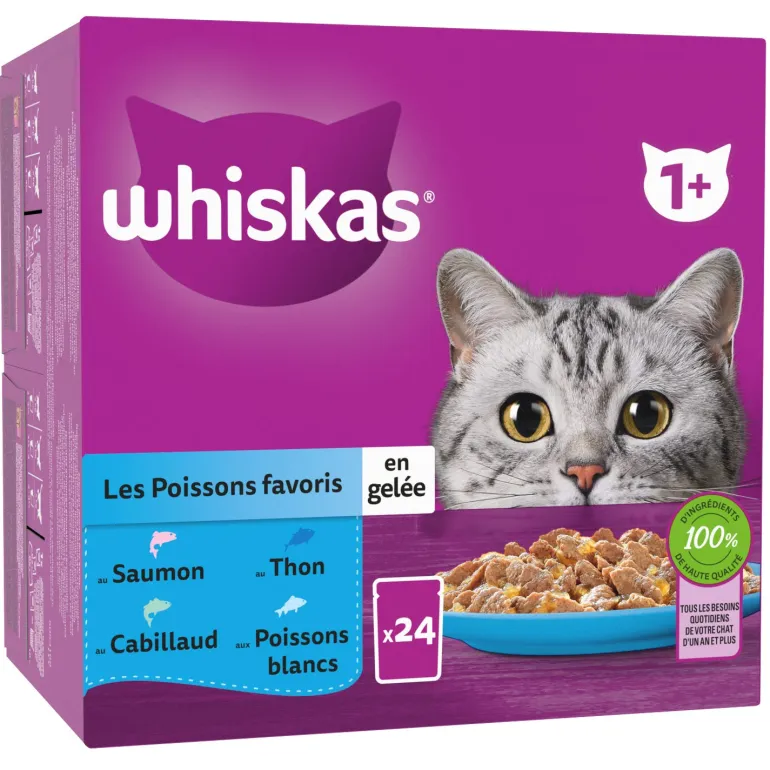 Pâtée pour chat Les Poissons Favoris en gelée 24x85g WHISKAS