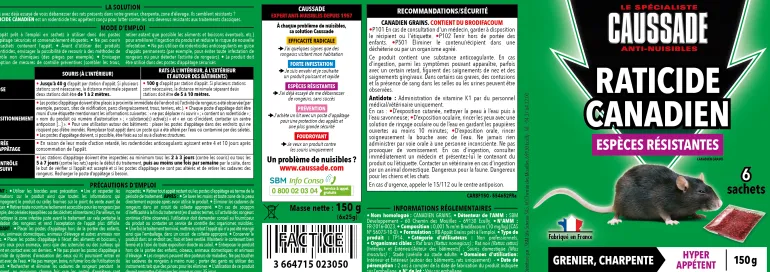 Raticide canadien pour espèces résistantes 150g (6 sachets)