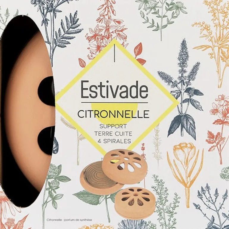 Récipient en terre cuite + 4 spirales à la citronnelle