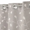 Rideau 140x260cm 8 oeillets brode feuilles naturel