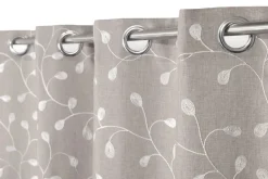 Rideau 140x260cm 8 oeillets brode feuilles naturel