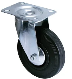 Roulette pivotante caoutchouc noir Ø125mm, charge 125kg