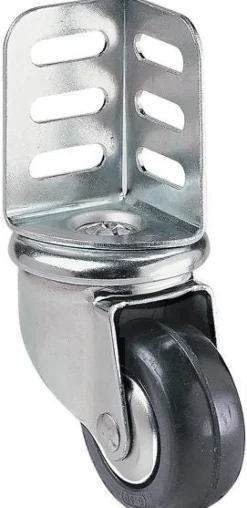 Roulette cornière pivotante caoutchouc noir Ø50, charge 50kg