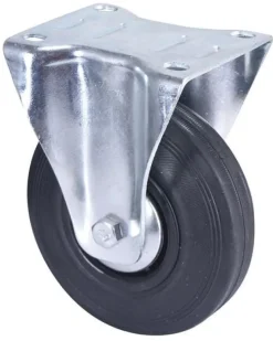 Roulette fixe caoutchouc noir Ø125mm, charge 125kg