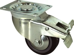Roulette pivotante à frein caoutchouc noir Ø80mm charge 80kg