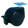 Roulette pivotante à frein polypro noir Ø50mm, charge 40kg