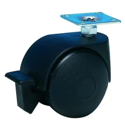 Roulette pivotante à frein polypro noir Ø50mm, charge 40kg