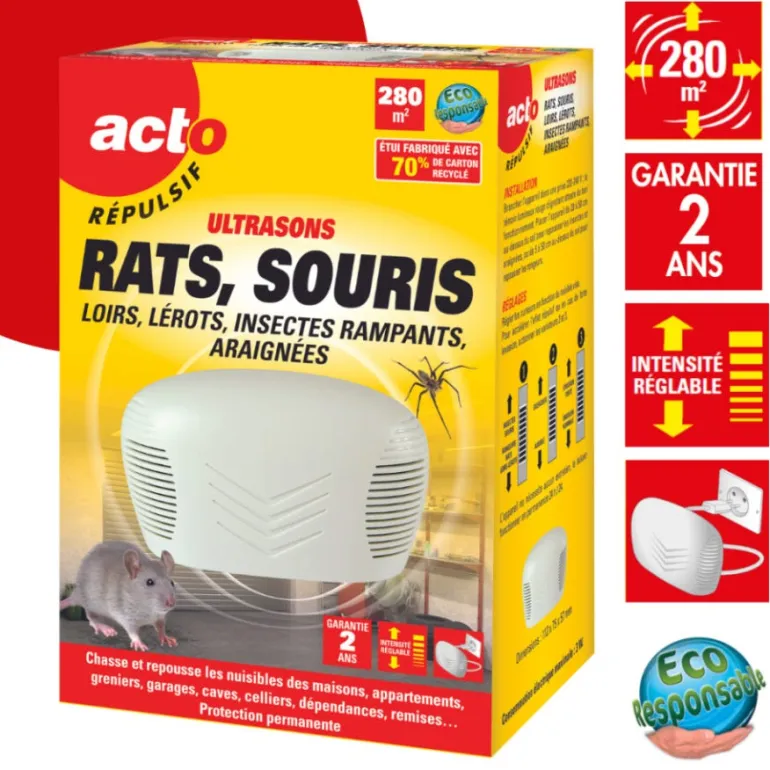 Répulsif ultrasons rongeurs/insectes rampants/araignées