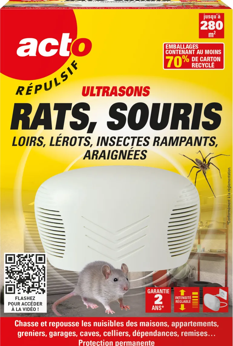 Répulsif ultrasons rongeurs/insectes rampants/araignées