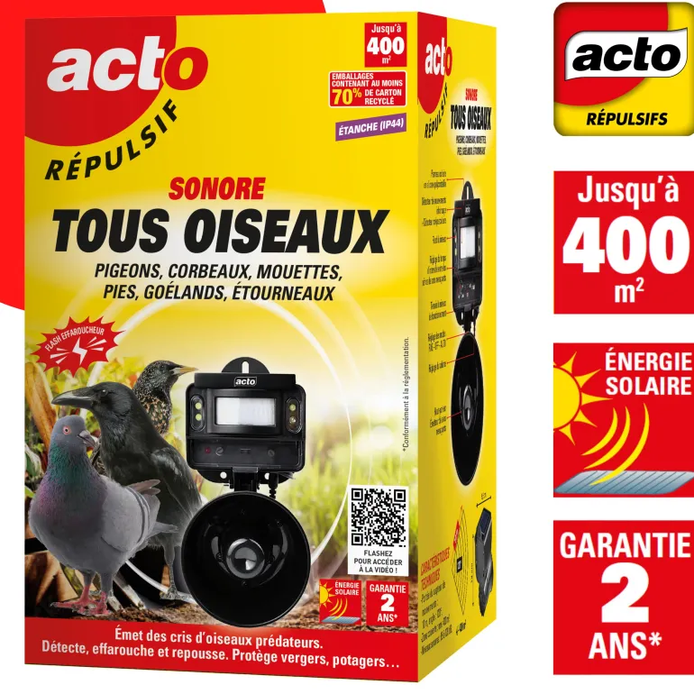 Répulsif sonore solaire contre les oiseaux ACTO