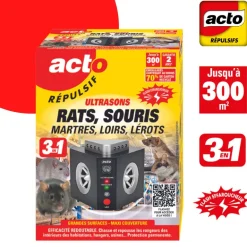 Répulsif à ultrasons 3 en 1 sur secteur contre les rongeurs