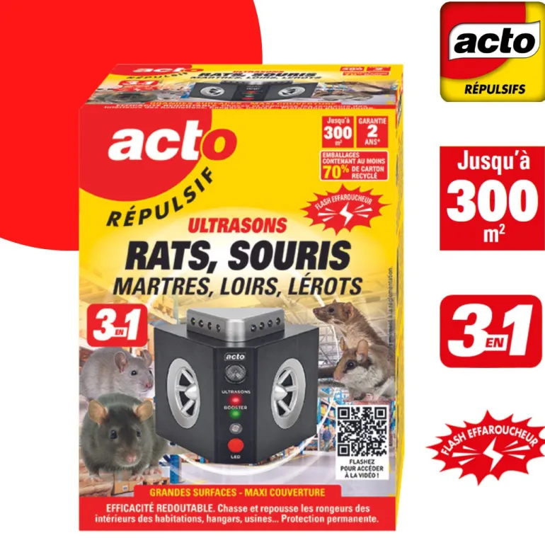 Répulsif à ultrasons 3 en 1 sur secteur contre les rongeurs