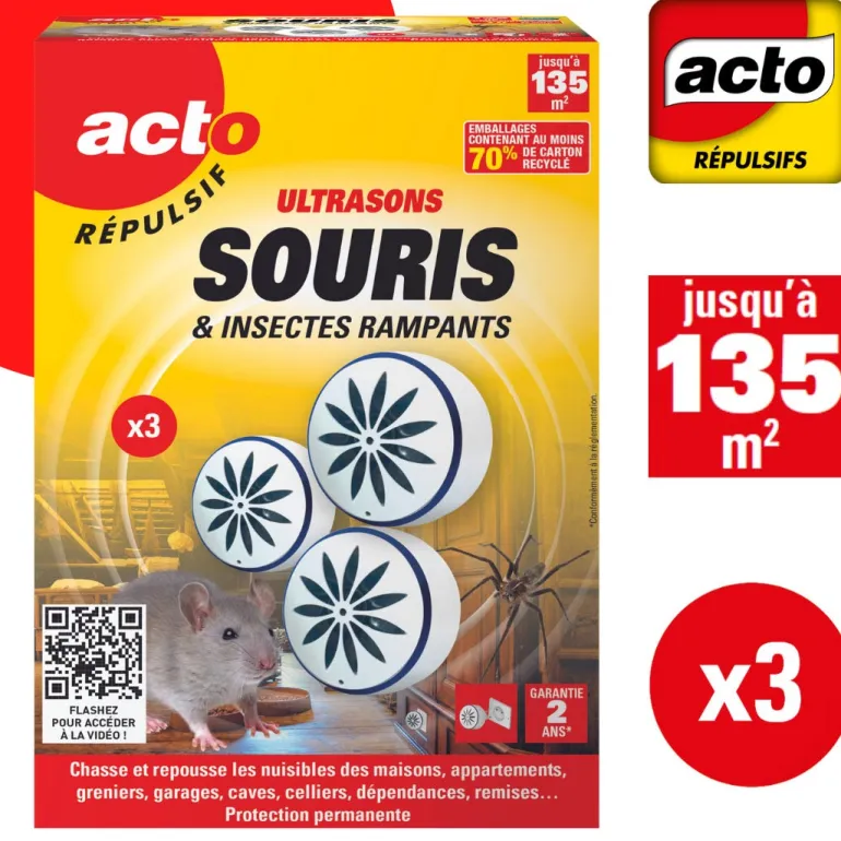 Répulsif à ultrasons souris et insectes rampants (x3)