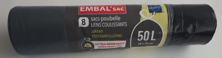 Sac poubelle 50L coulissant ultra résistant 8 sacs