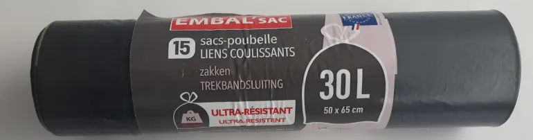 Sac poubelle 30L coulissant ultra résistant 15 sacs