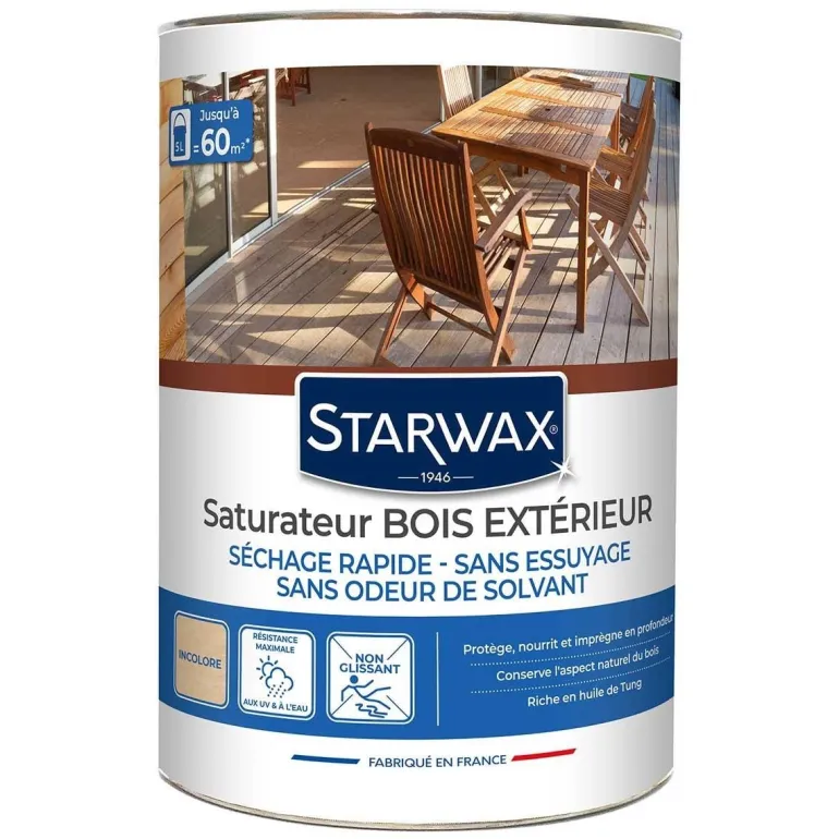 Saturateur bois extérieur incolore 5L STARWAX